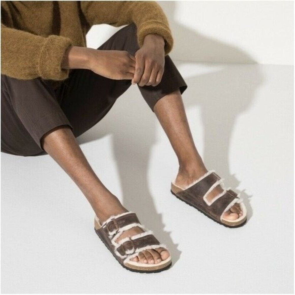 Birkenstock Arizona Shearling Sandal Habana Oiled Leather Mens EU 42 US 9- 9.5 W